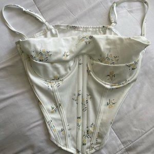 Milanoo beige cami top straps neck backless sexy floral print in size medium